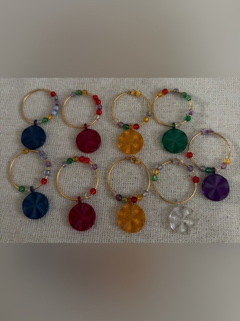 Tupperware Colorful Glass Disc Hoop Earrings - Red, Yellow, Green